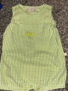 Vintage 6/9M OshKosh B'gosh Green Gingham Baby Romper